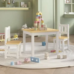 Vidaxl Mobilier Pour Enfants | - Ensemble de table et chaises pour enfants 3 pcs blanc et beige