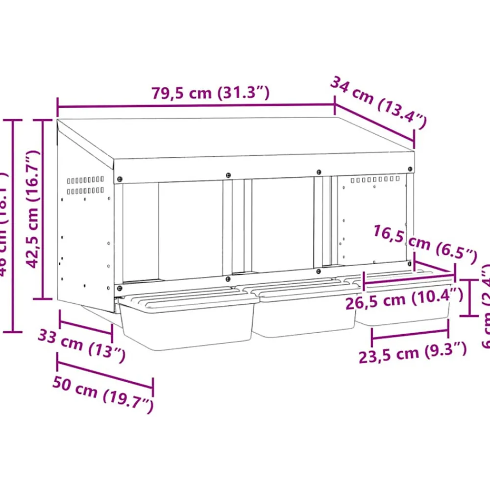 Vidaxl Poulaillers, Clapiers Et Accessoires | - Nichoir à poules3 compartiments, fixation murale, acier galvanisé