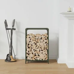 Vidaxl Bois Et Accessoires De Cheminées | - Portant de bois chauffage vert olive 44x28x65 cm