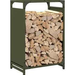 Vidaxl Bois Et Accessoires De Cheminées | - Portant de bois chauffage vert olive 44x28x65 cm