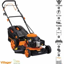 Villager Tondeuses | - Tondeuse thermique autotractée moteur puissant 173cm3 4,1 cv coupe 50cm mulching atlas 5111t