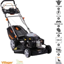 Villager - Tondeuse tractée mulching démarrage électrique 173cc 4 en 1 lame 50cm falcon 5111t-es