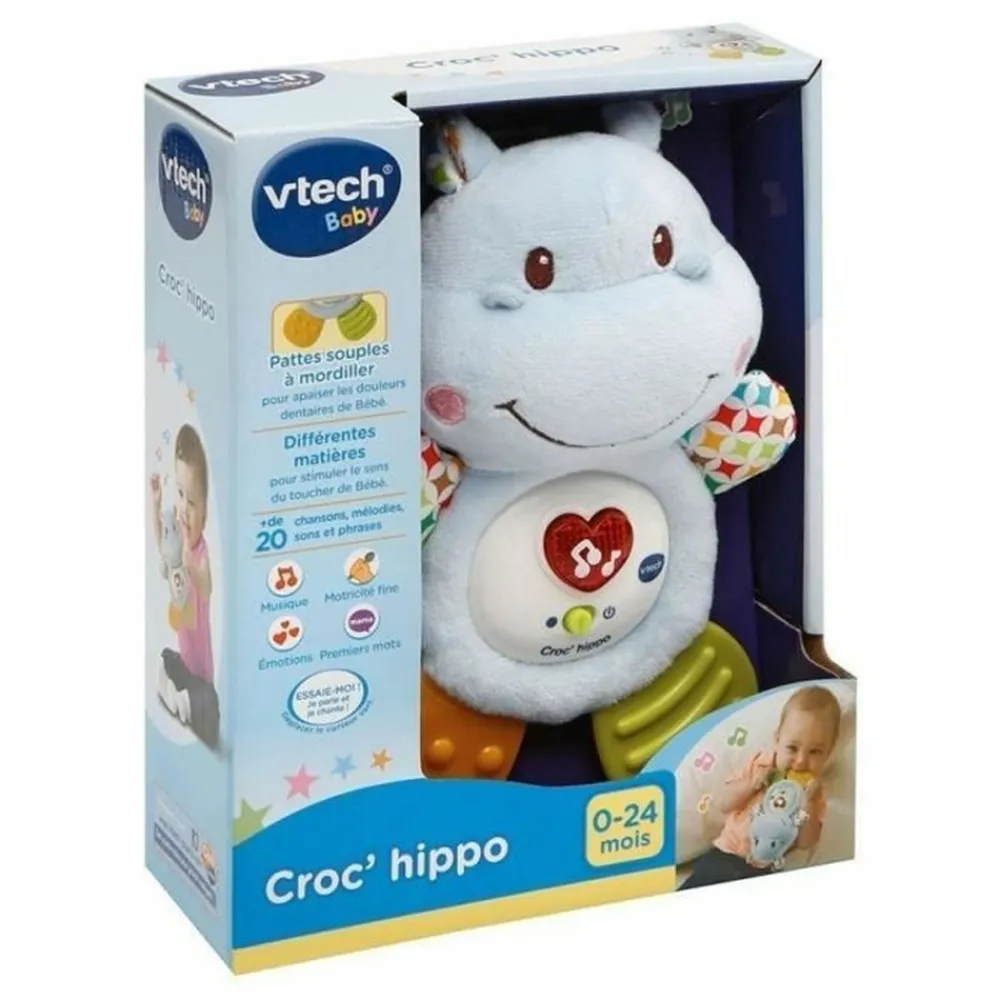 Vtech Baby - Hochet croc'hippo - peluche texturée bleue Best