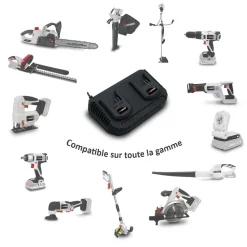 X-performer - Pack 2 batteries concept 20v lithium 2 ah pour la gamme d'outils electro-portatifs + double chargeur