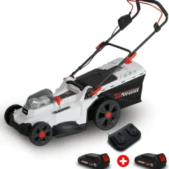 X-performer - Tondeuse à gazon portative sur batterie - 40v max - hauteur de coupe 6 positions avec 2 batteries 2ah et double chageur Sale