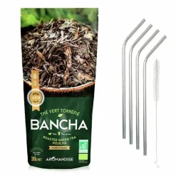 Youdoit - Thé vert bio japonais bancha hojicha 30 g + 4 pailles en inox New