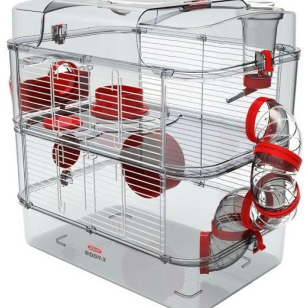 Zolux - Cage sur 2 étages pour hamsters, souris et gerbilles - rody3 duo - l 41 x p 27 x h 40,5 cm - grenadine